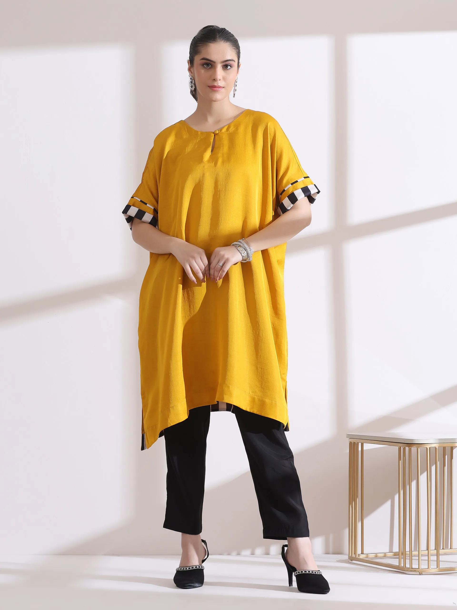 1 Pc - Prf'T Lux Easy Yellow Kurta With Chevron Inner Details