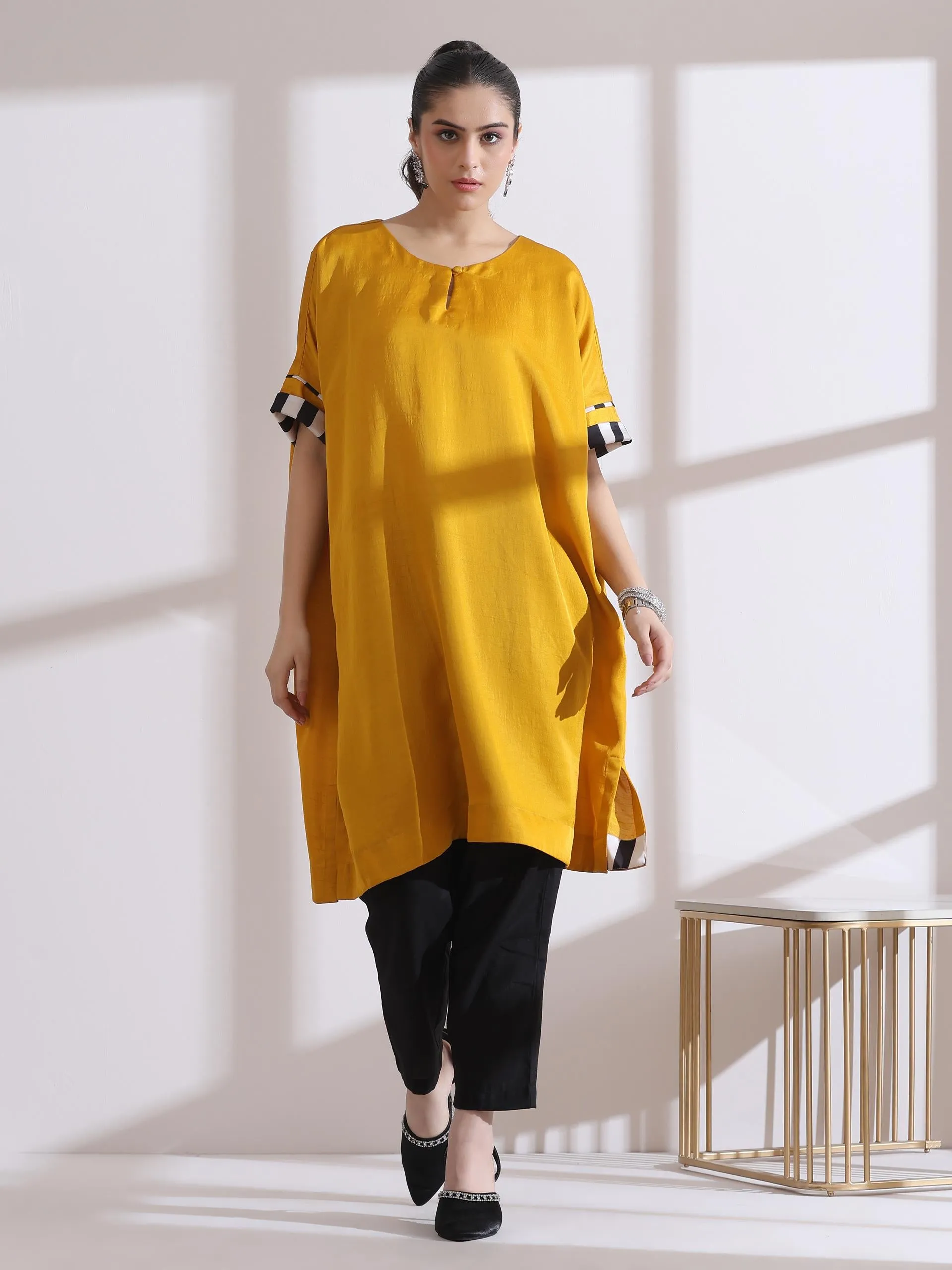 1 Pc - Prf'T Lux Easy Yellow Kurta With Chevron Inner Details