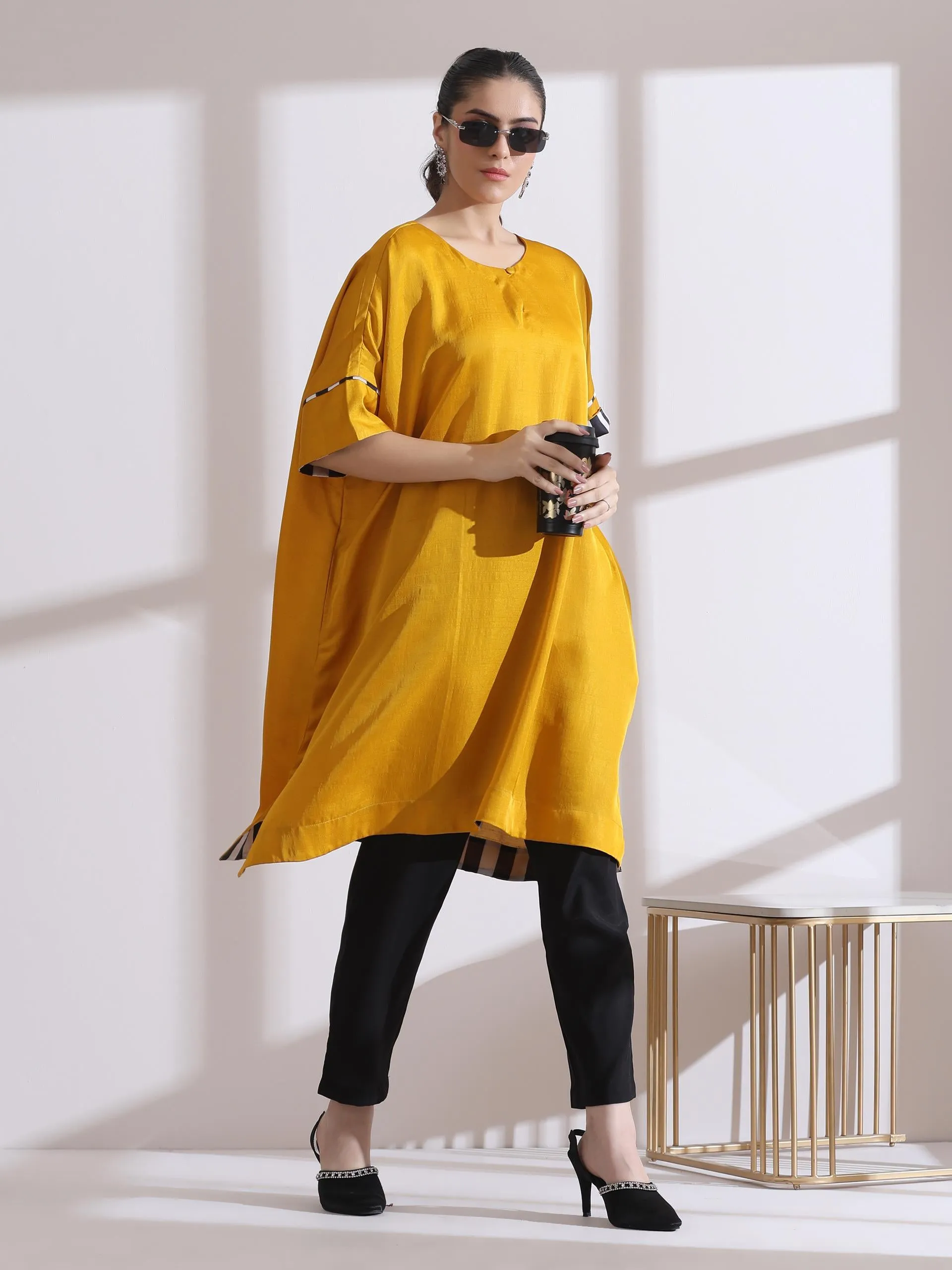 1 Pc - Prf'T Lux Easy Yellow Kurta With Chevron Inner Details