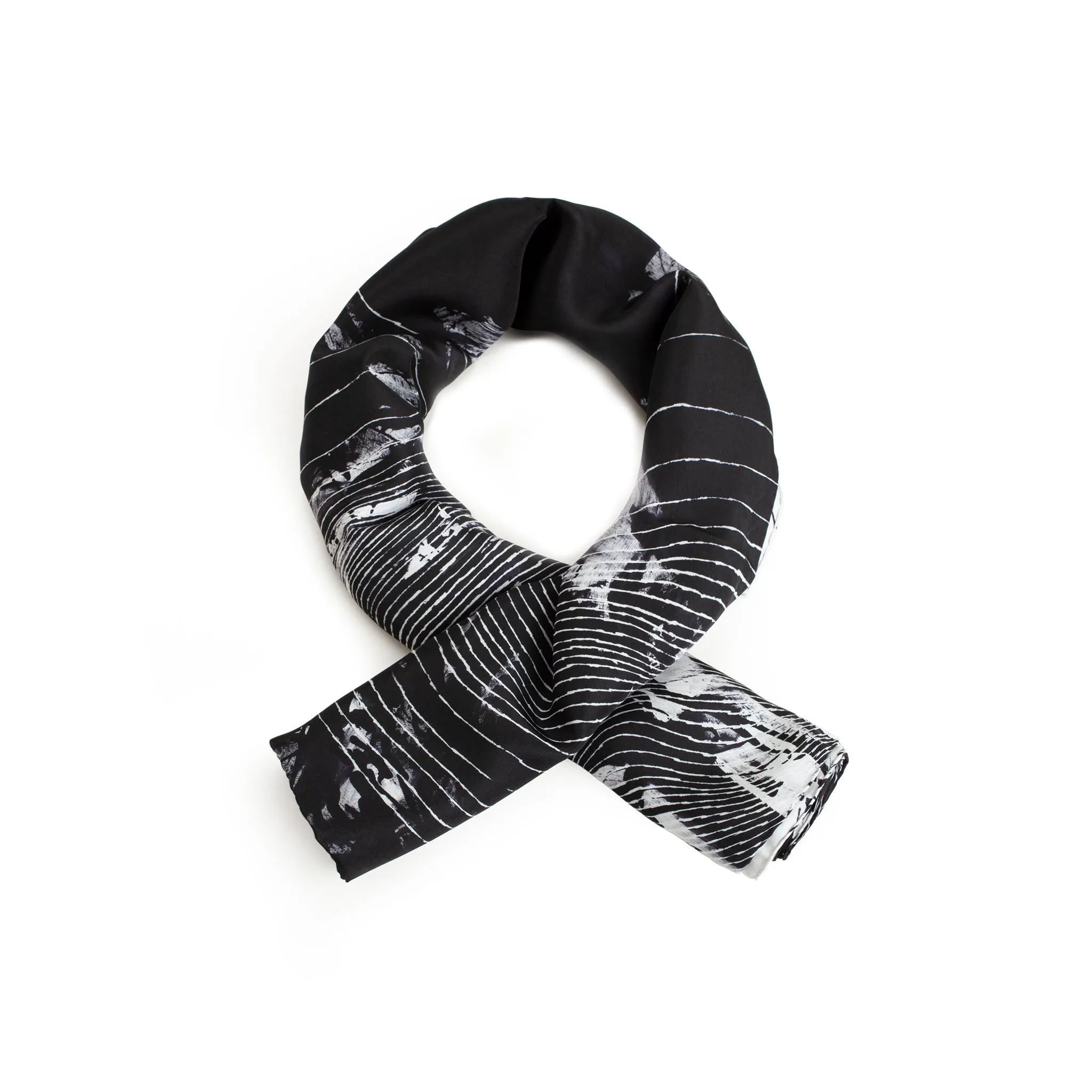 100%  Black and White Silk Scarf