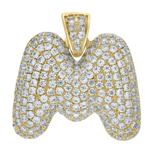 10K Yellow Gold Iced Out CZ Bubble Initial Letter "M" Charm Pendant 4.9 Grams
