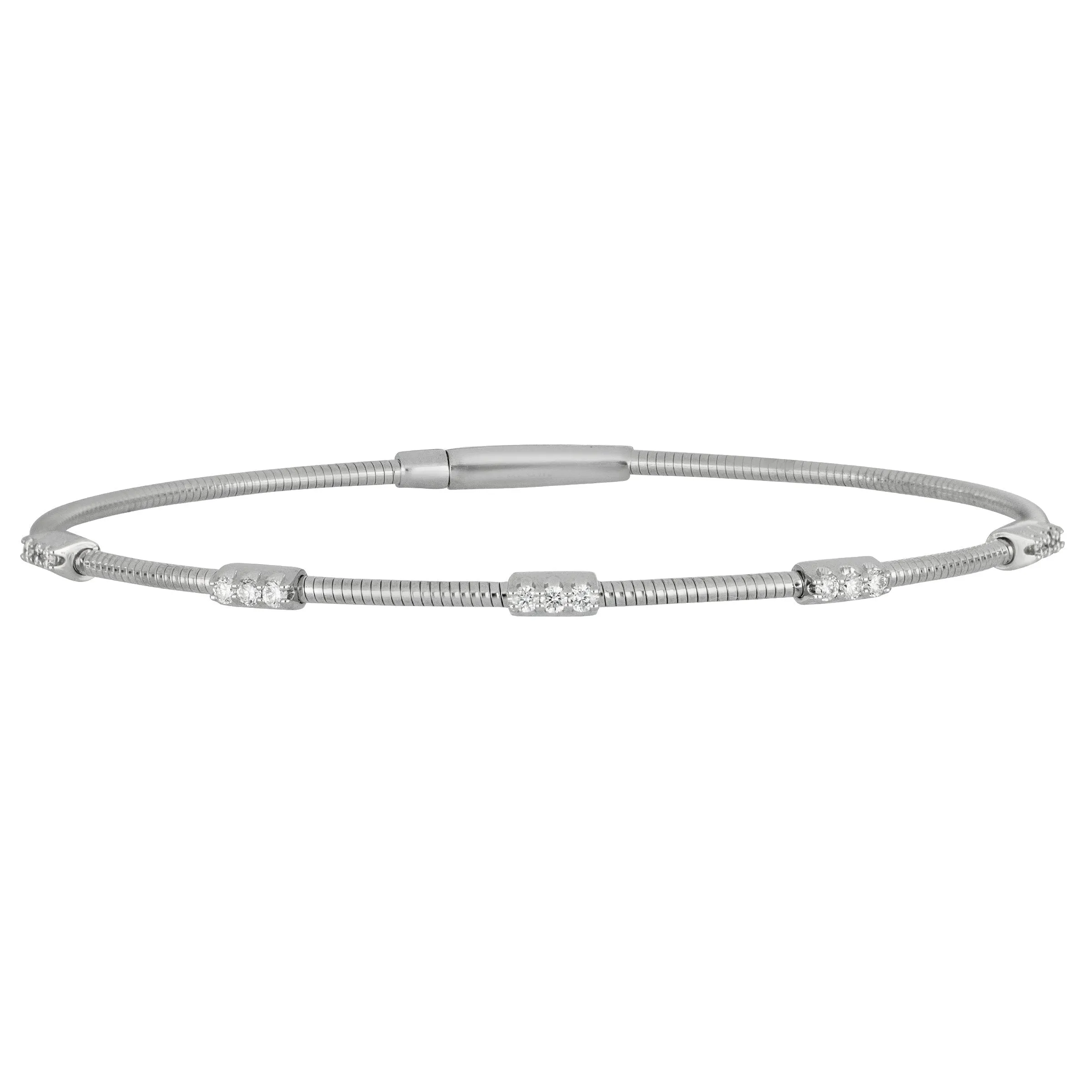 14k White Gold Five-Station Diamond Coil Bangle, D=0.31tw