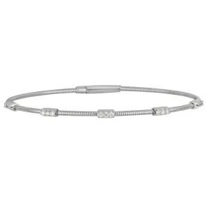 14k White Gold Five-Station Diamond Coil Bangle, D=0.31tw