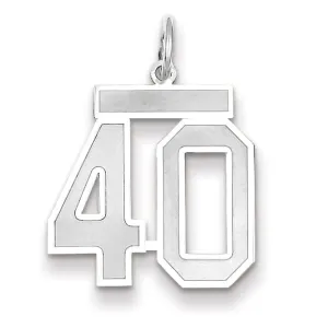 14k White Gold Satin Brush Finish Medium Size Number 40 Charm Pendant