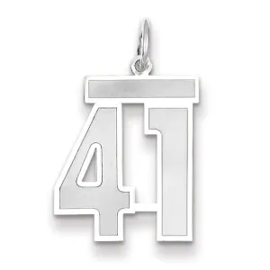 14k White Gold Satin Brush Finish Medium Size Number 41 Charm Pendant