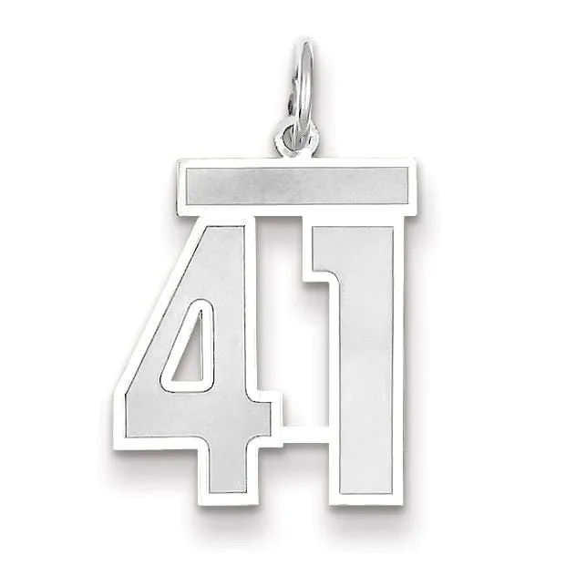 14k White Gold Satin Brush Finish Medium Size Number 41 Charm Pendant