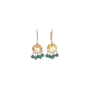 14k Yellow Gold Citrine and Turquoise Drop Earrings