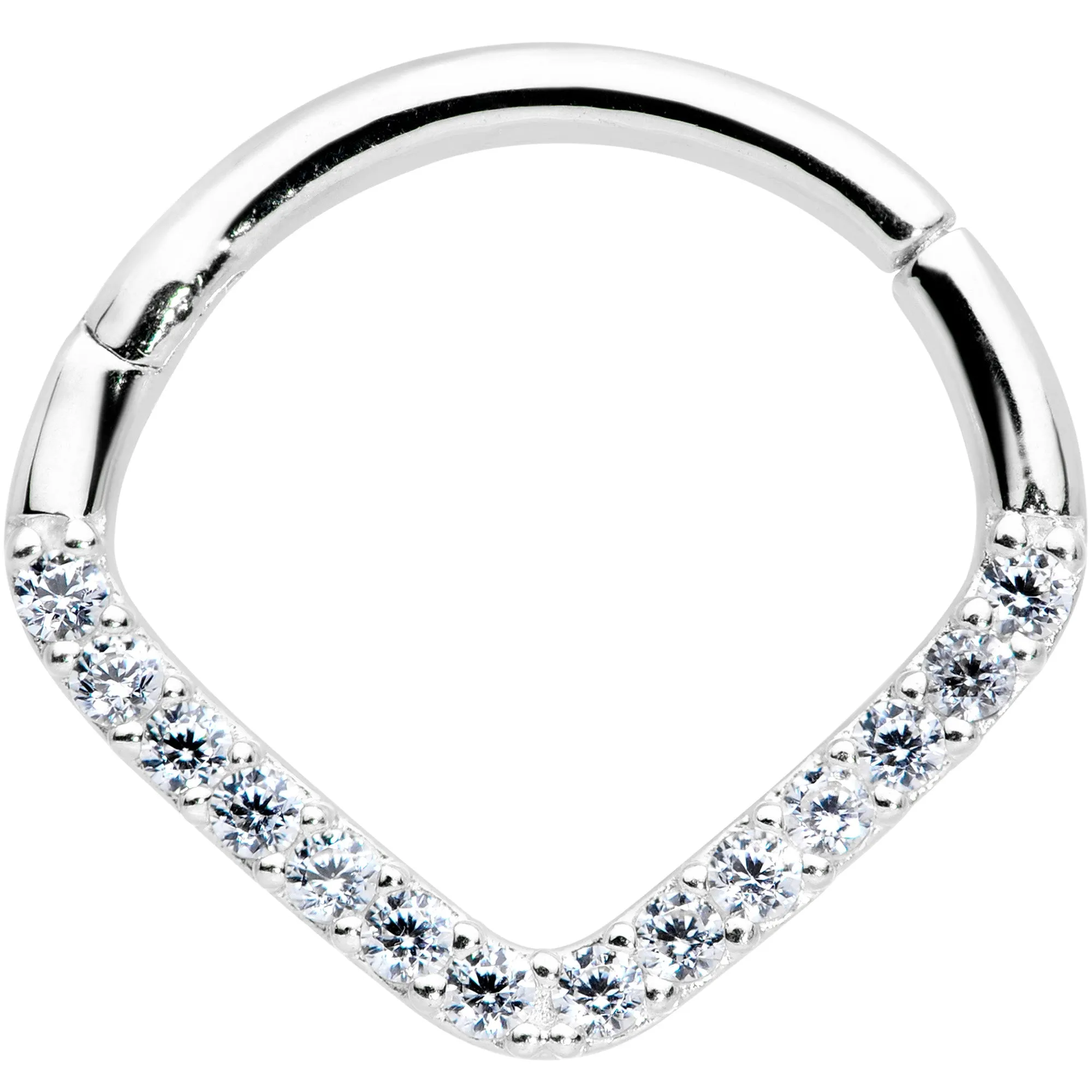 16 Gauge 3/8 14k White Gold Clear CZ Gem Chevron Hinged Segment Ring