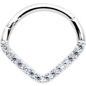 16 Gauge 3/8 14k White Gold Clear CZ Gem Chevron Hinged Segment Ring