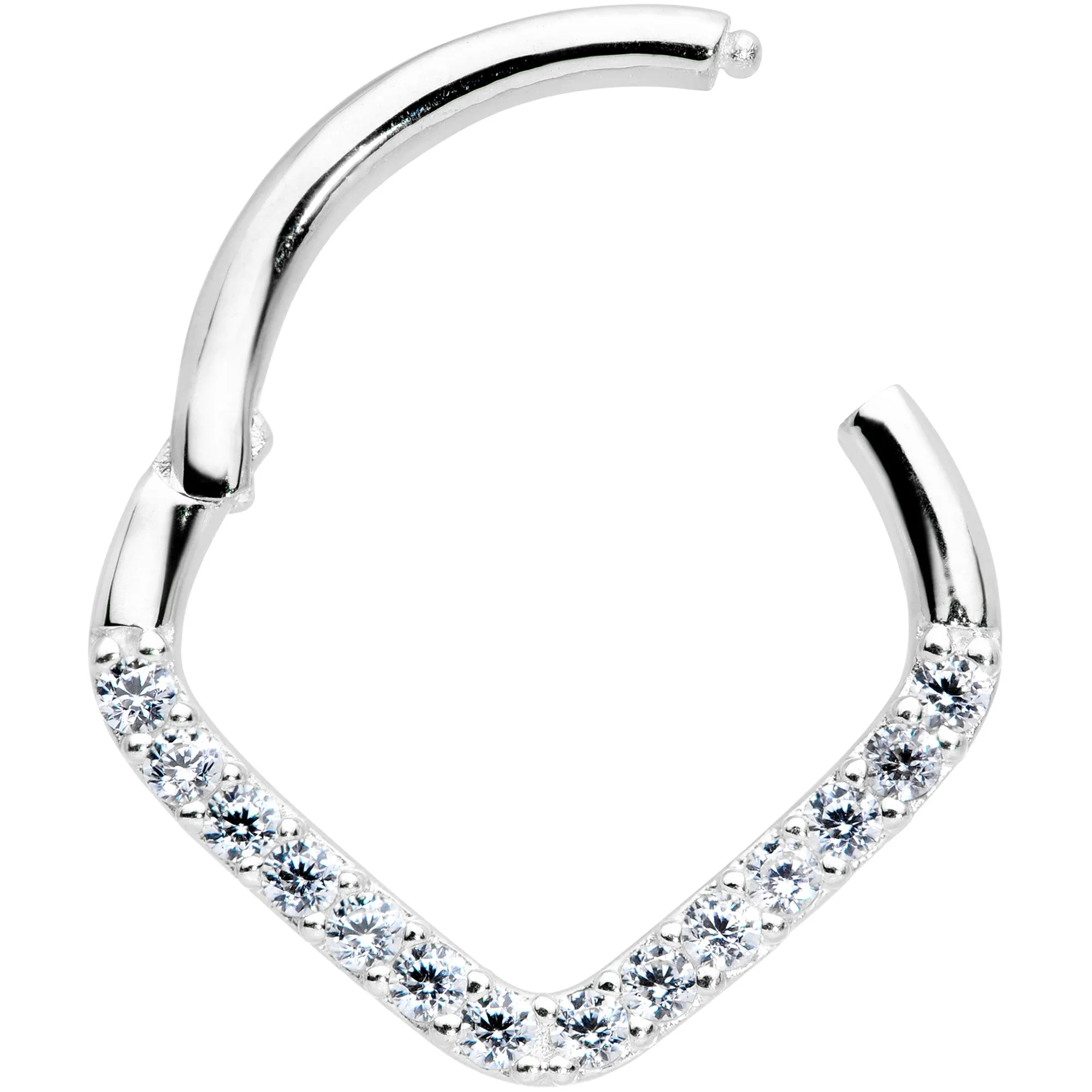 16 Gauge 3/8 14k White Gold Clear CZ Gem Chevron Hinged Segment Ring