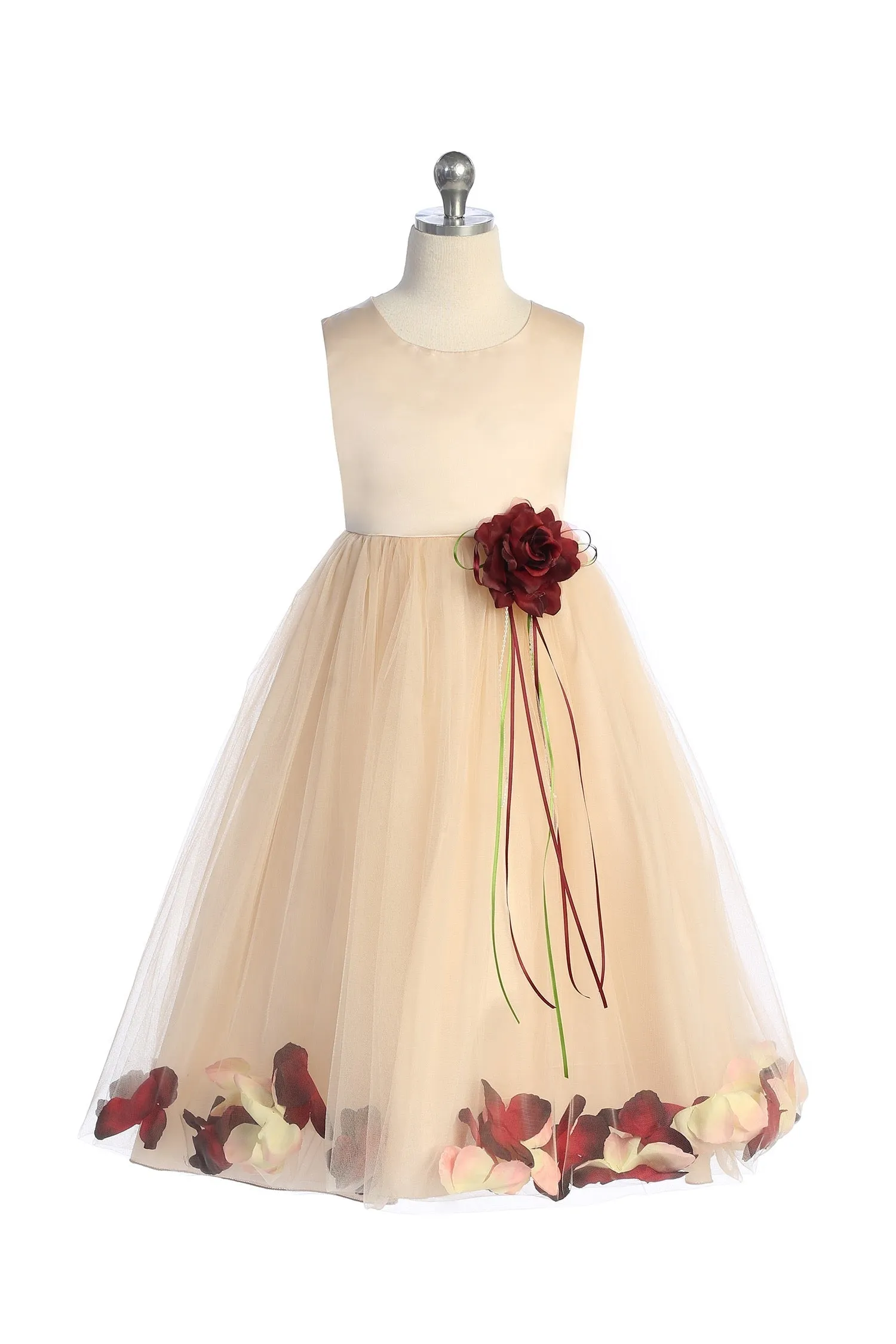 160B  Blush Satin Flower Petal Plus Size Girl Dress