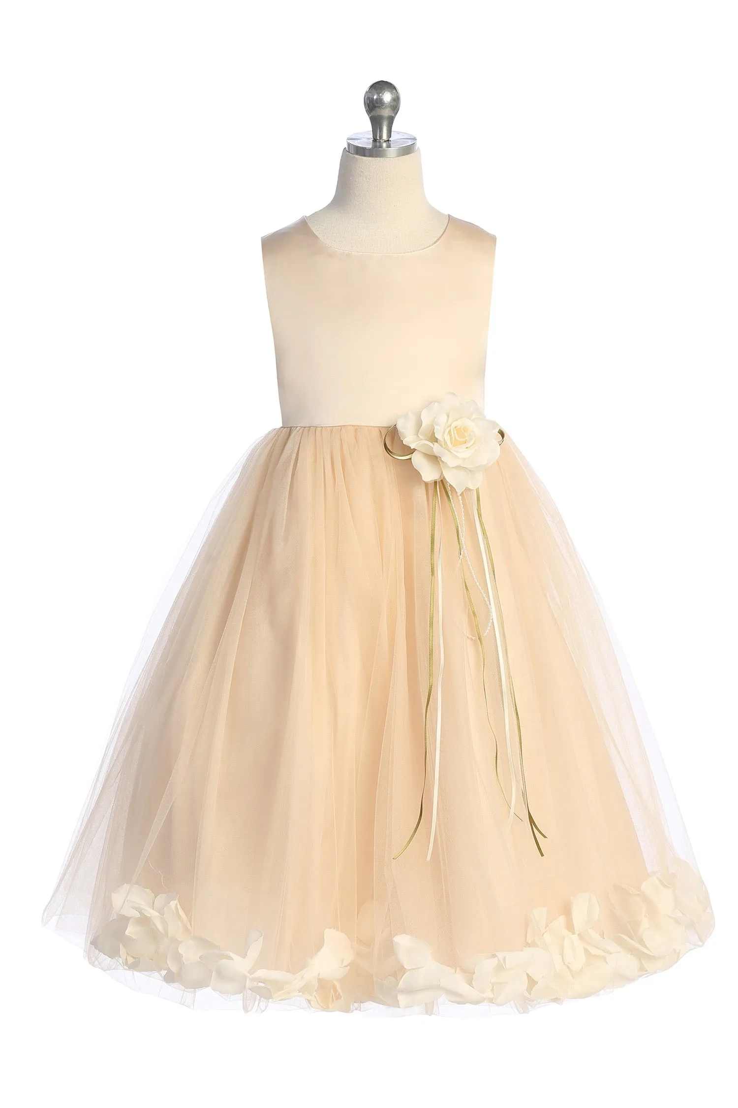 160B  Blush Satin Flower Petal Plus Size Girl Dress