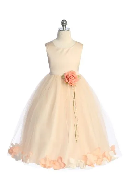 160B  Blush Satin Flower Petal Plus Size Girl Dress