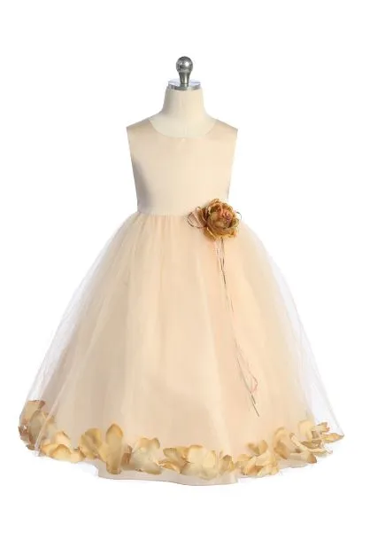 160B  Blush Satin Flower Petal Plus Size Girl Dress