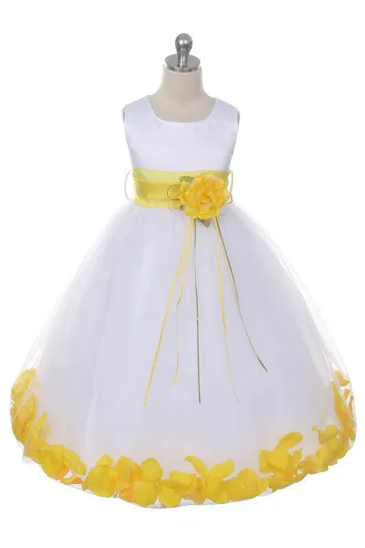 160B [SASH] White Satin Flower Petal Plus Size Girl Dress with Organza Sash
