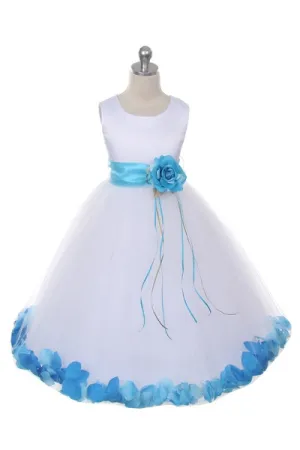 160B [SASH] White Satin Flower Petal Plus Size Girl Dress with Organza Sash