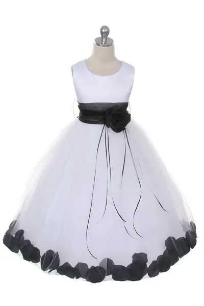 160B [SASH] White Satin Flower Petal Plus Size Girl Dress with Organza Sash