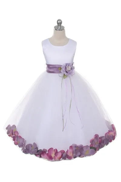 160B [SASH] White Satin Flower Petal Plus Size Girl Dress with Organza Sash