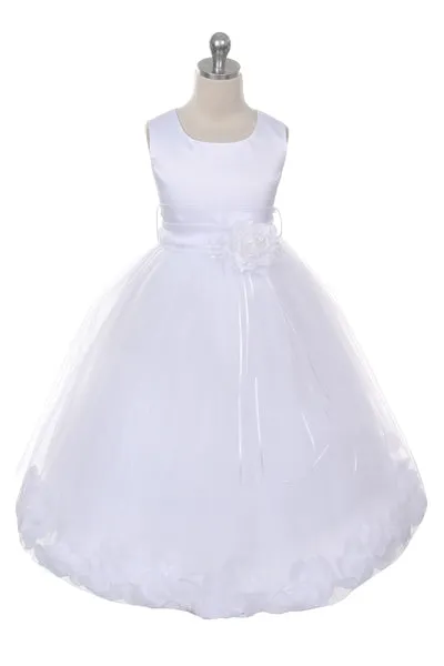 160B [SASH] White Satin Flower Petal Plus Size Girl Dress with Organza Sash