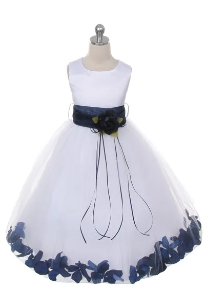 160B [SASH] White Satin Flower Petal Plus Size Girl Dress with Organza Sash