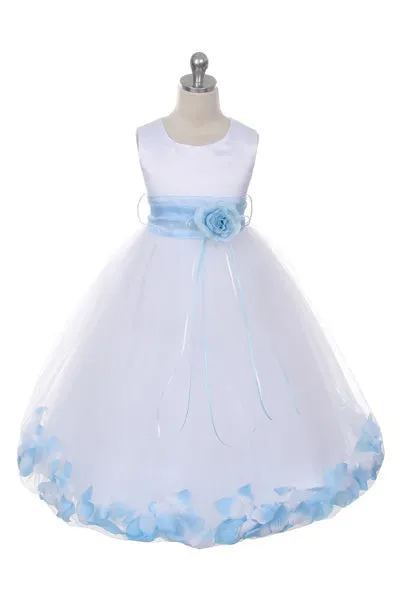 160B [SASH] White Satin Flower Petal Plus Size Girl Dress with Organza Sash