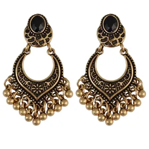 18K Gold-Plated & Black Resin Bell-Tassel Drop Earrings