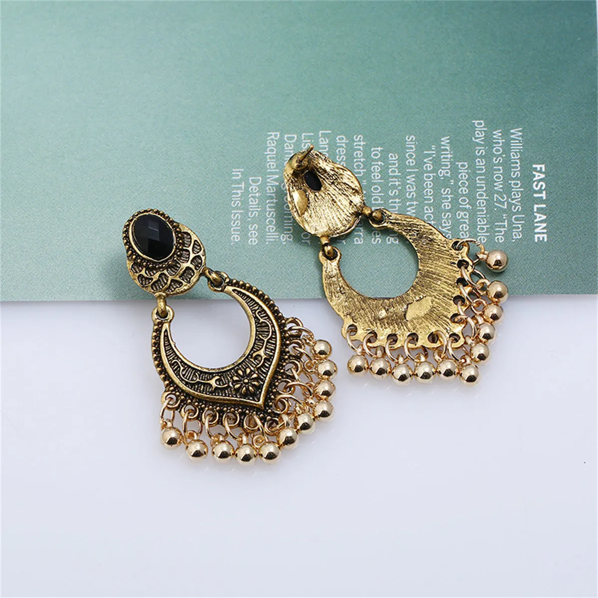 18K Gold-Plated & Black Resin Bell-Tassel Drop Earrings