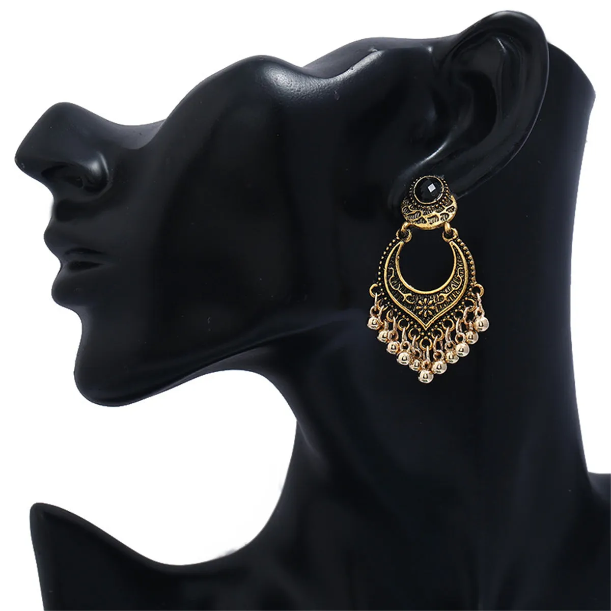 18K Gold-Plated & Black Resin Bell-Tassel Drop Earrings