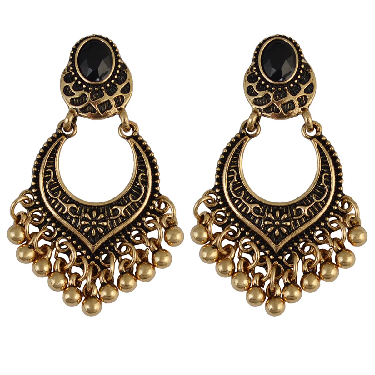 18K Gold-Plated & Black Resin Bell-Tassel Drop Earrings