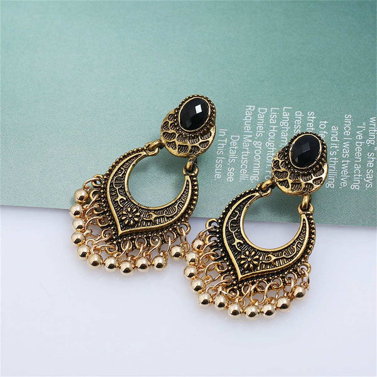 18K Gold-Plated & Black Resin Bell-Tassel Drop Earrings