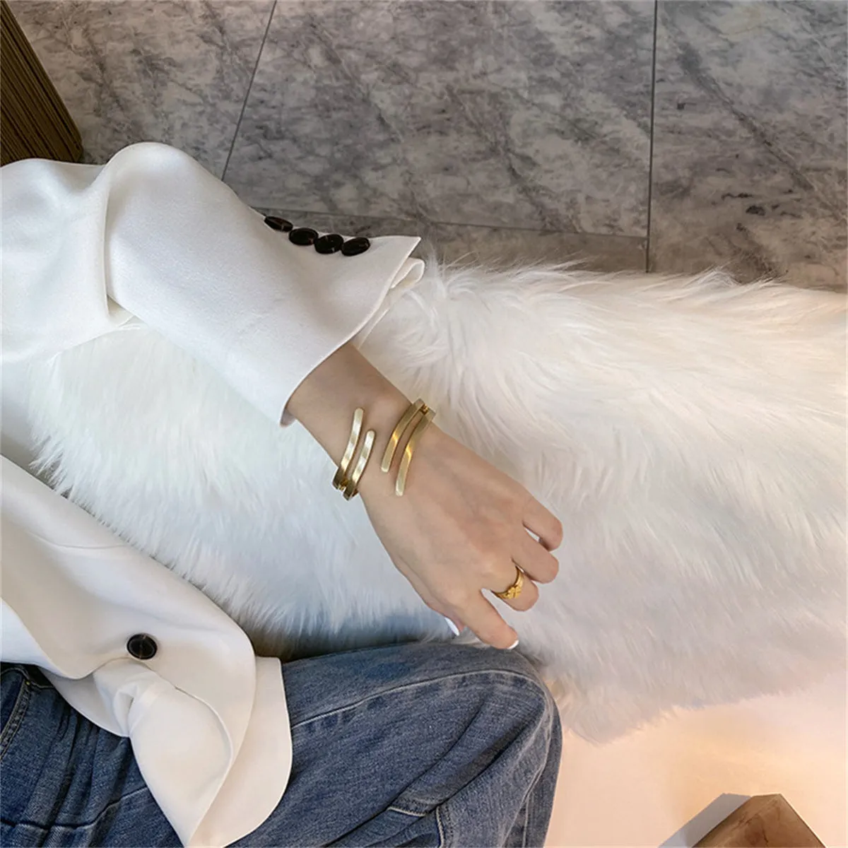 18K Gold-Plated Wing Open Bypass Coil Bracelet