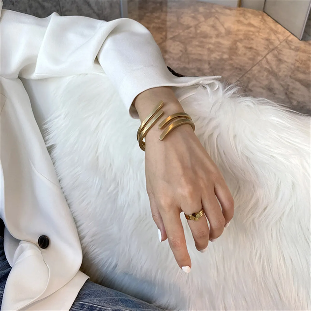 18K Gold-Plated Wing Open Bypass Coil Bracelet