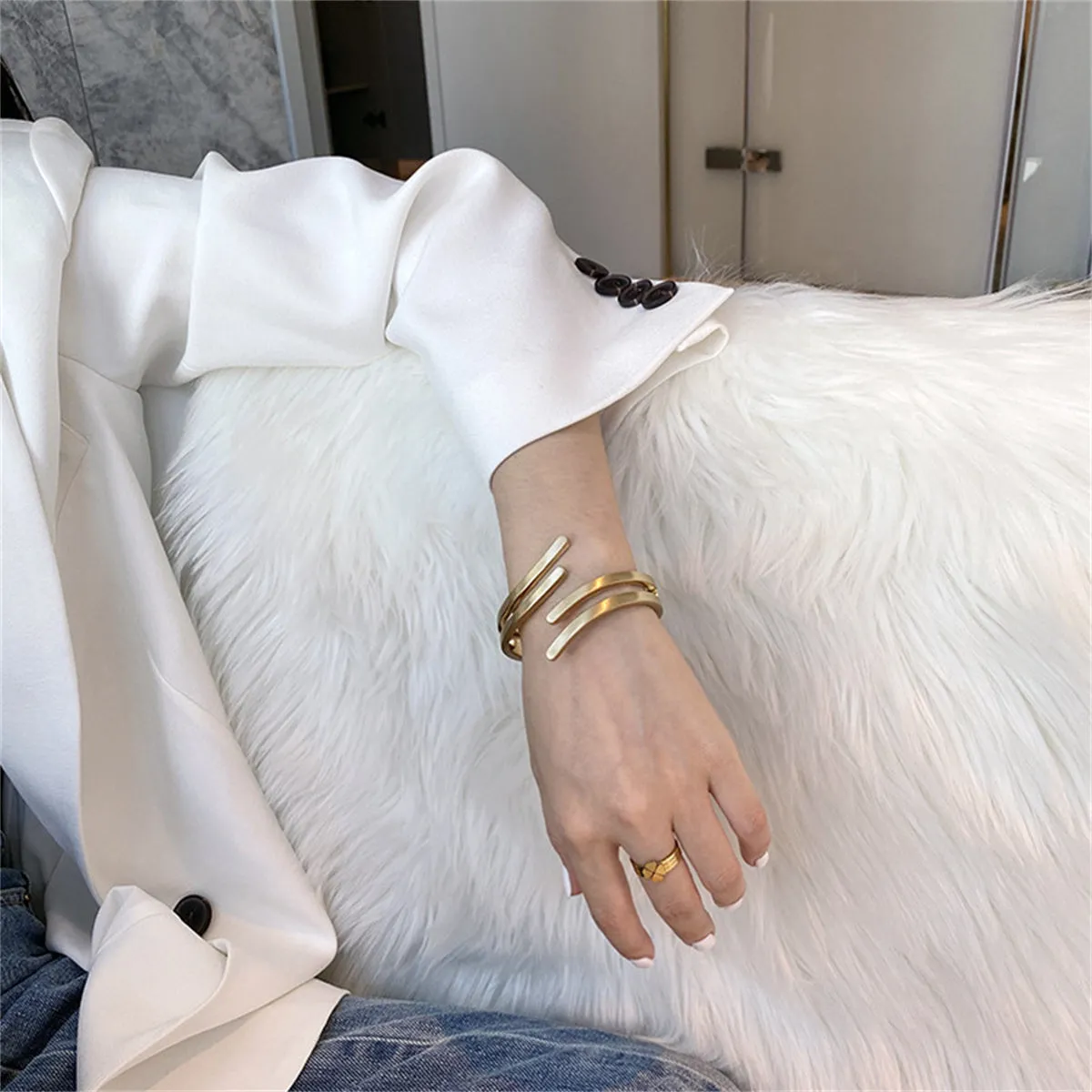 18K Gold-Plated Wing Open Bypass Coil Bracelet