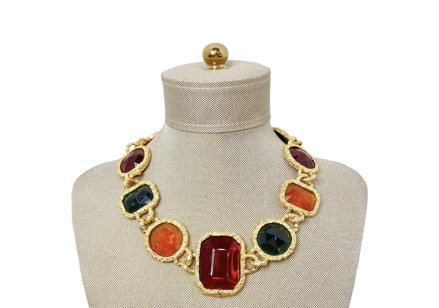 1980s Chanel-Like Colorful Jewel-Tone Costume Statement Necklace