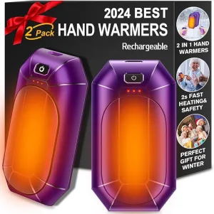 2 Pack 𝐇𝐚𝐧𝐝 𝐖𝐚𝐫𝐦𝐞𝐫𝐬 Rechargeable,Portable Electric Hand Warmers Reusable,USB Handwarmers,Outdoor/Indoor/Working/Studying/Camping/Hunting/Golf/Pain Relief/Game/Warm Gifts for Men Women Kids