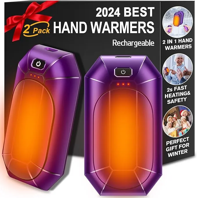 2 Pack 𝐇𝐚𝐧𝐝 𝐖𝐚𝐫𝐦𝐞𝐫𝐬 Rechargeable,Portable Electric Hand Warmers Reusable,USB Handwarmers,Outdoor/Indoor/Working/Studying/Camping/Hunting/Golf/Pain Relief/Game/Warm Gifts for Men Women Kids