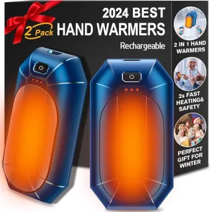 2 Pack 𝐇𝐚𝐧𝐝 𝐖𝐚𝐫𝐦𝐞𝐫𝐬 Rechargeable,Portable Electric Hand Warmers Reusable,USB Handwarmers,Outdoor/Indoor/Working/Studying/Camping/Hunting/Golf/Pain Relief/Game/Warm Gifts for Men Women Kids
