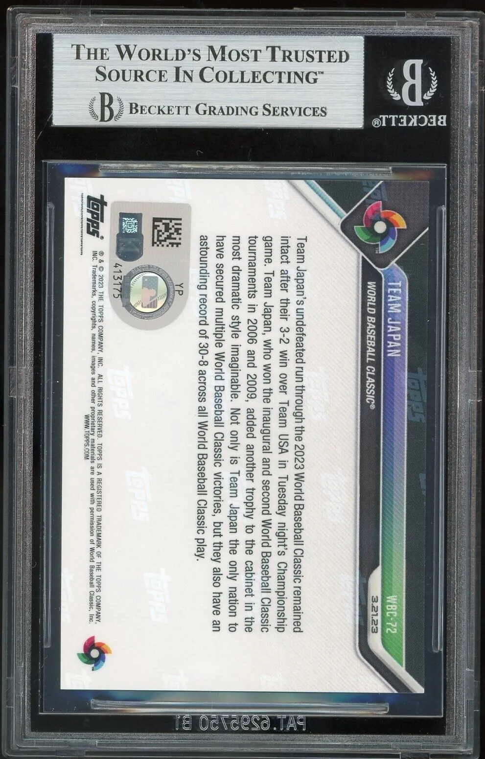 2023 Topps Now WBC World Baseball Classic WBC72 Shohei Ohtani BGS Authentic Auto