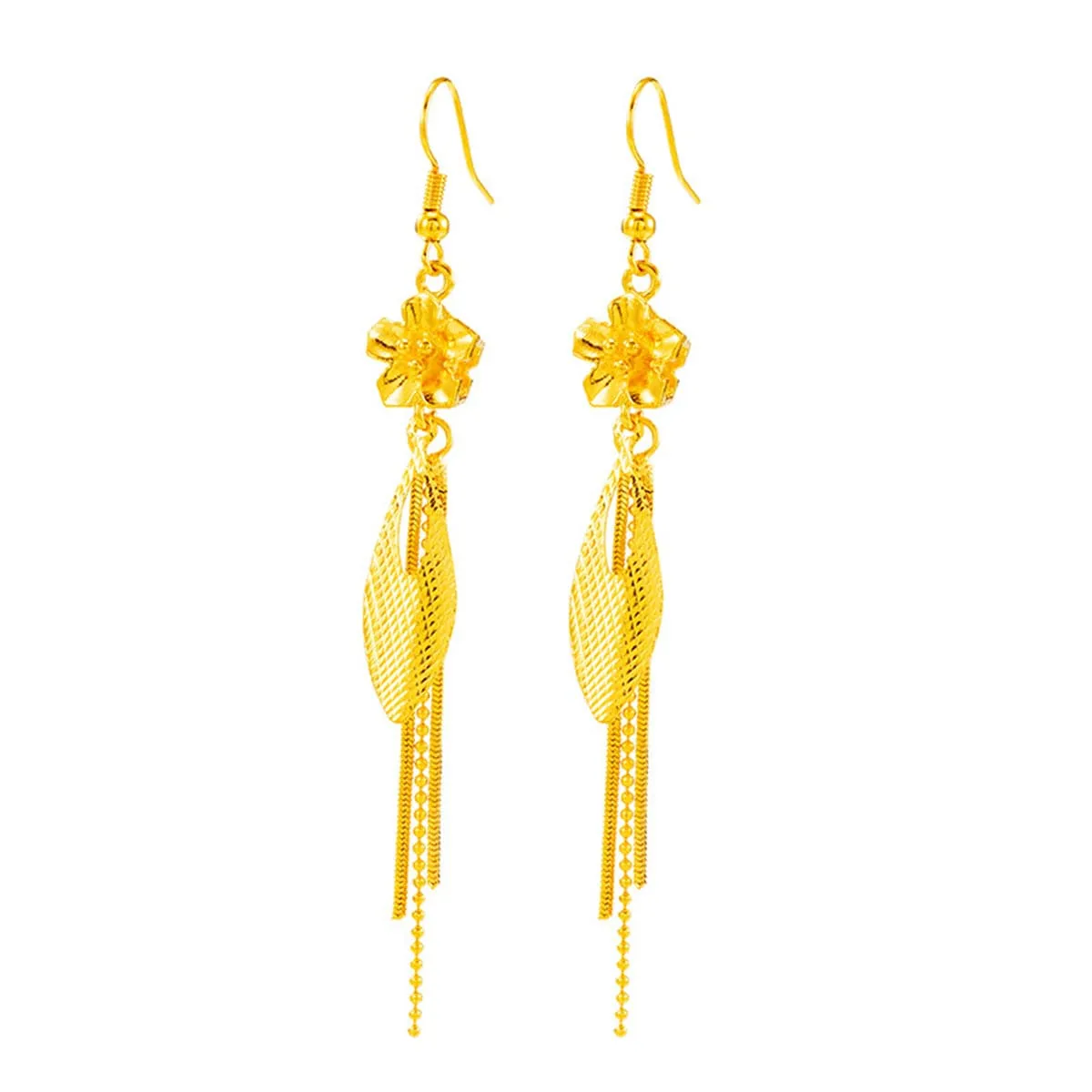 24K Gold-Plated Flower Tassel Drop Earrings