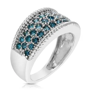 3/4 cttw Milgrain Blue Diamond Wedding Band in 14K White Gold
