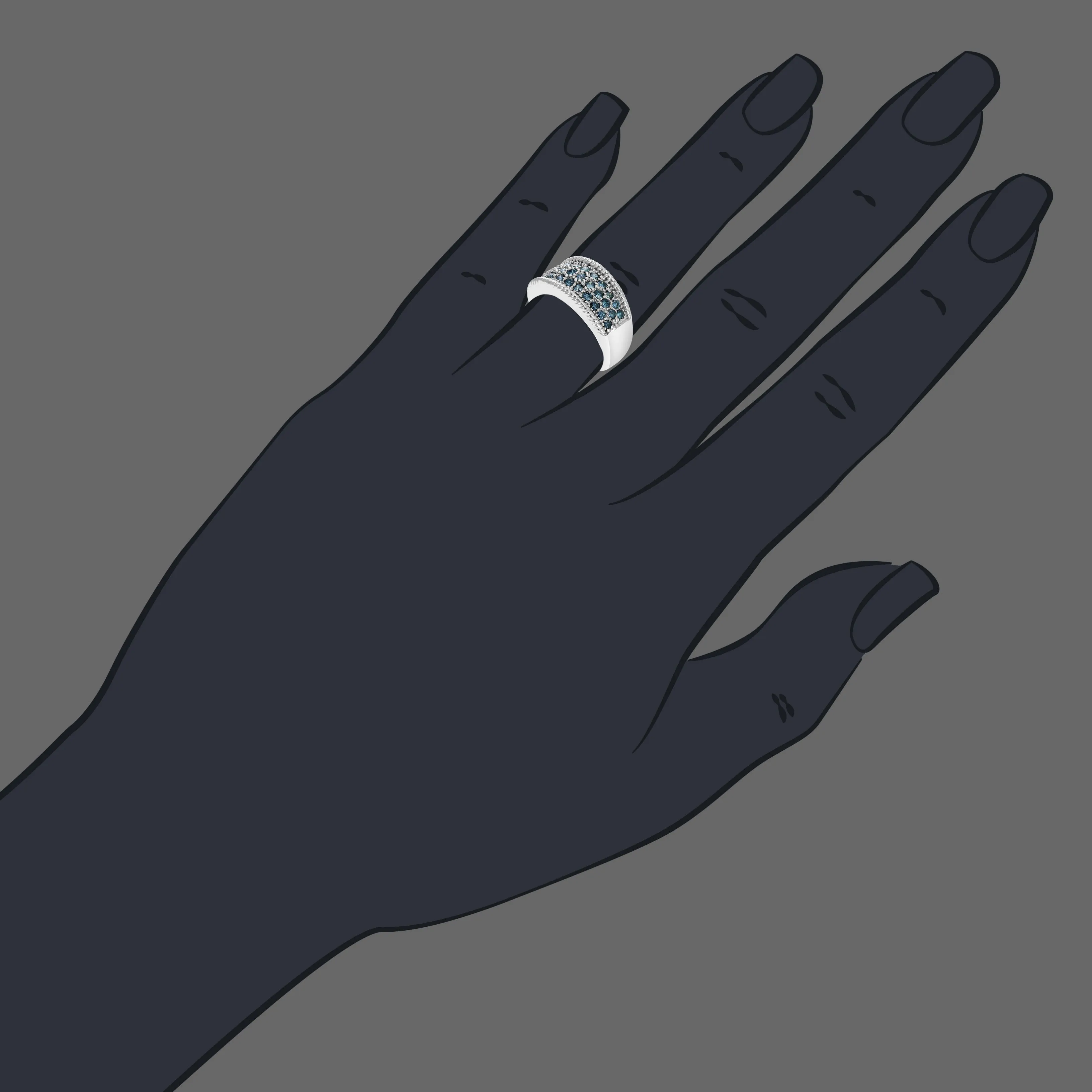 3/4 cttw Milgrain Blue Diamond Wedding Band in 14K White Gold
