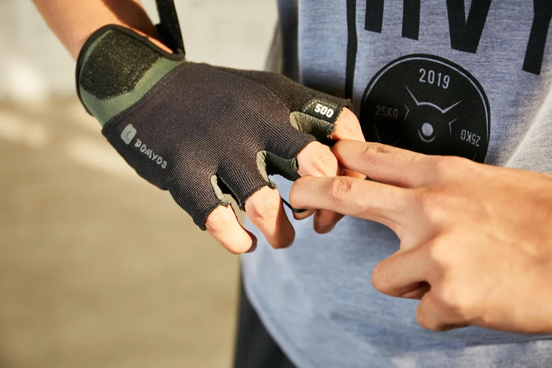 500 Weight Training Glove With Rip-Tab Cuff - Black/Khaki
