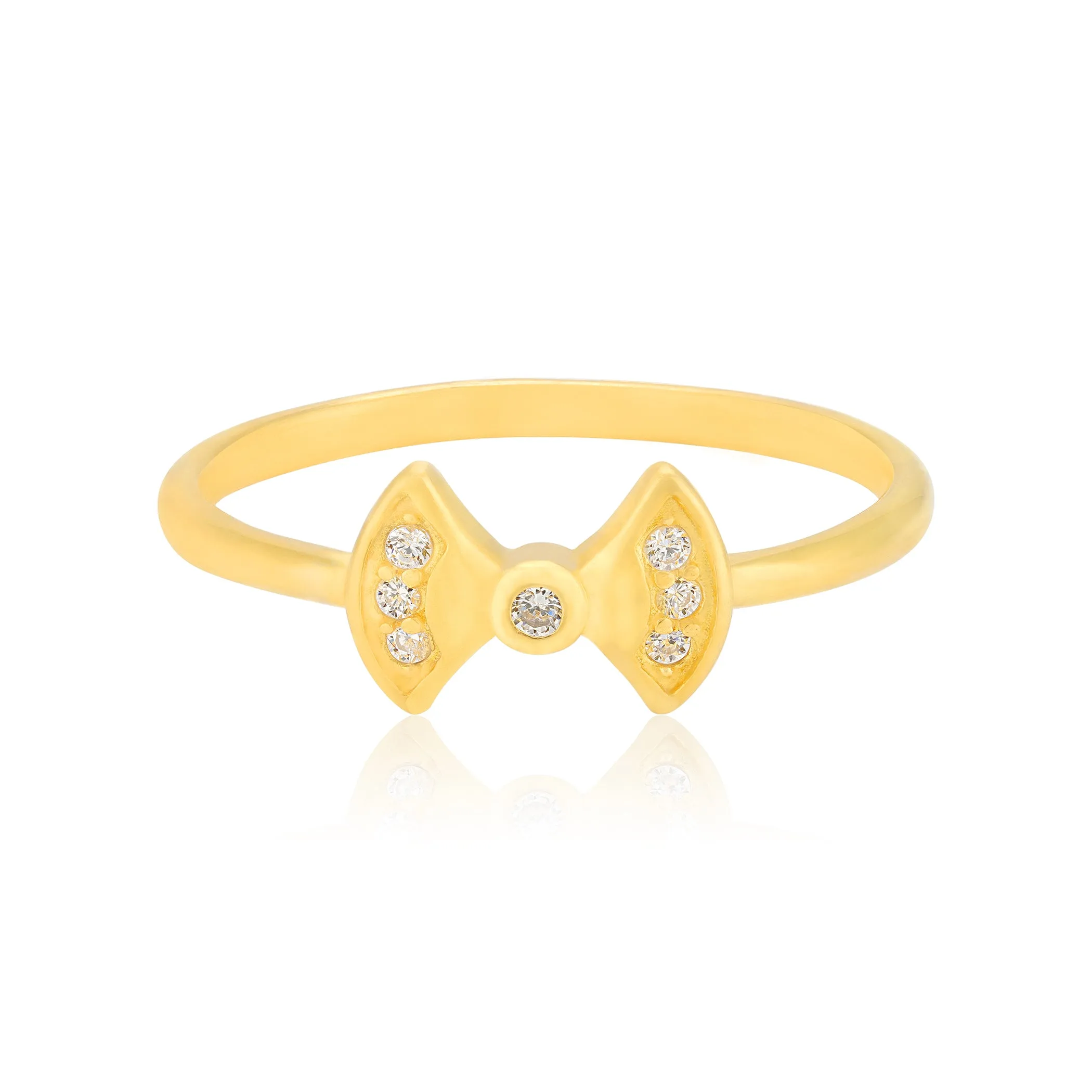 925 Sterling Silver Couture Bow Gold Plated Ring for Women
