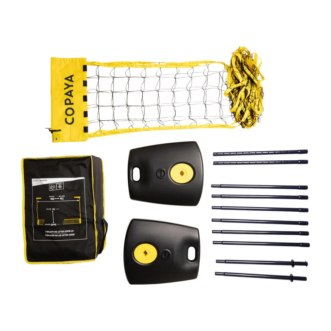 Adjustable Beach Volleyball Set (Net and Posts) BV500 - Yellow