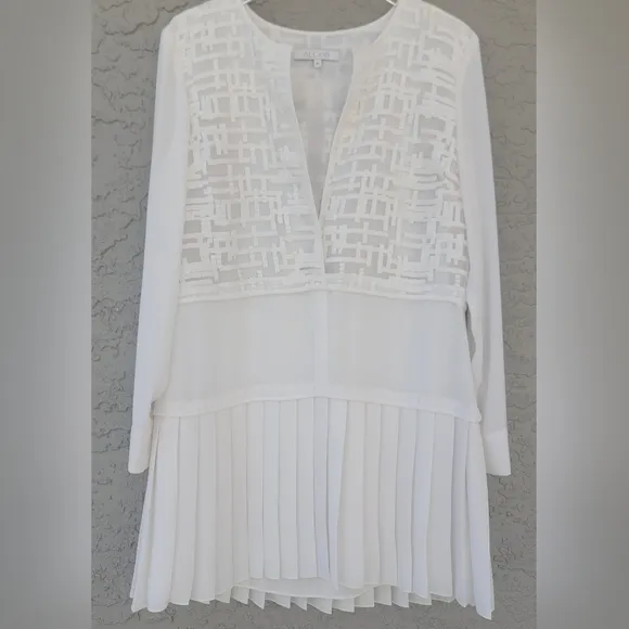 Alexis Francis white pleated embroidered white dress size Medium