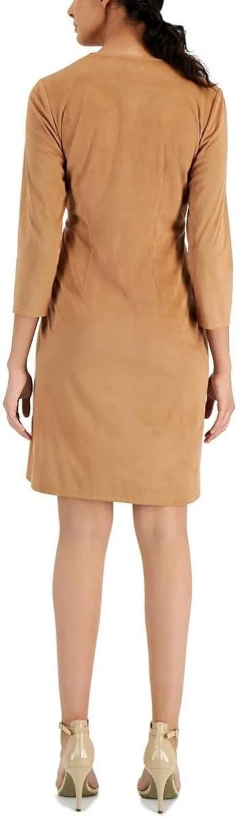 Anne Klein Womens Faux Suede Knee Length Wrap Dress 10849273 Brown XL