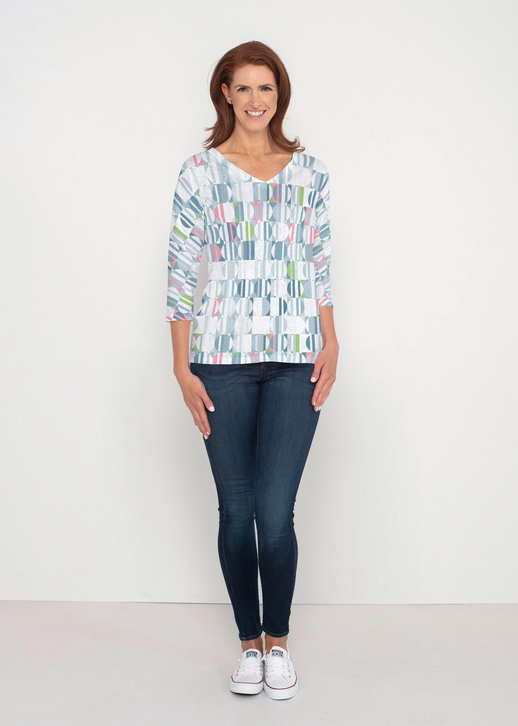 Around We Go (8012) ~ Signature 3/4 Sleeve V-Neck Top