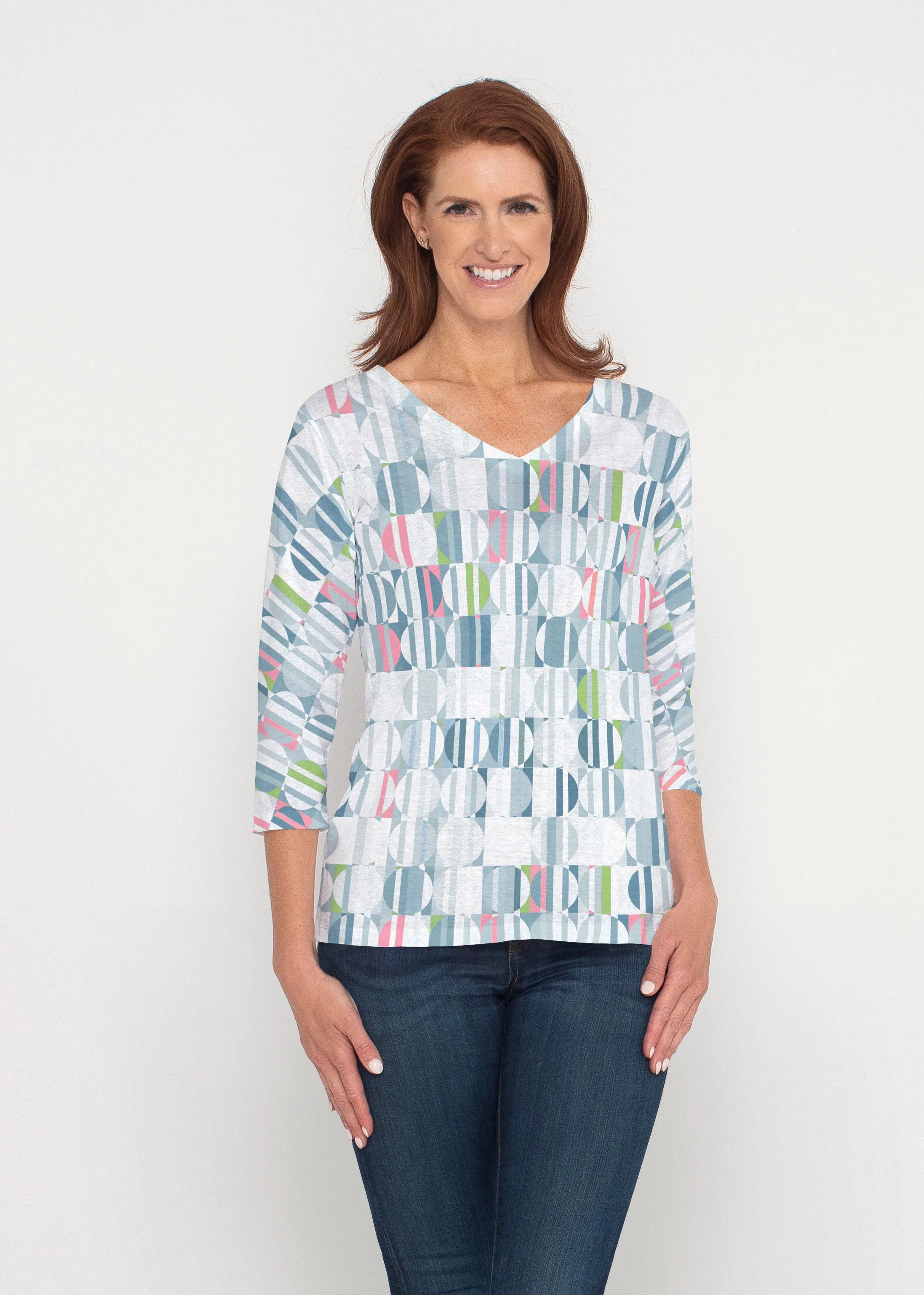 Around We Go (8012) ~ Signature 3/4 Sleeve V-Neck Top