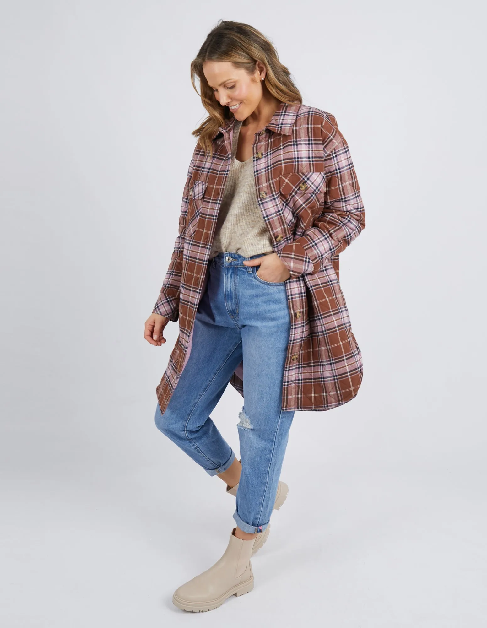 Aster Check Shacket - Chocolate