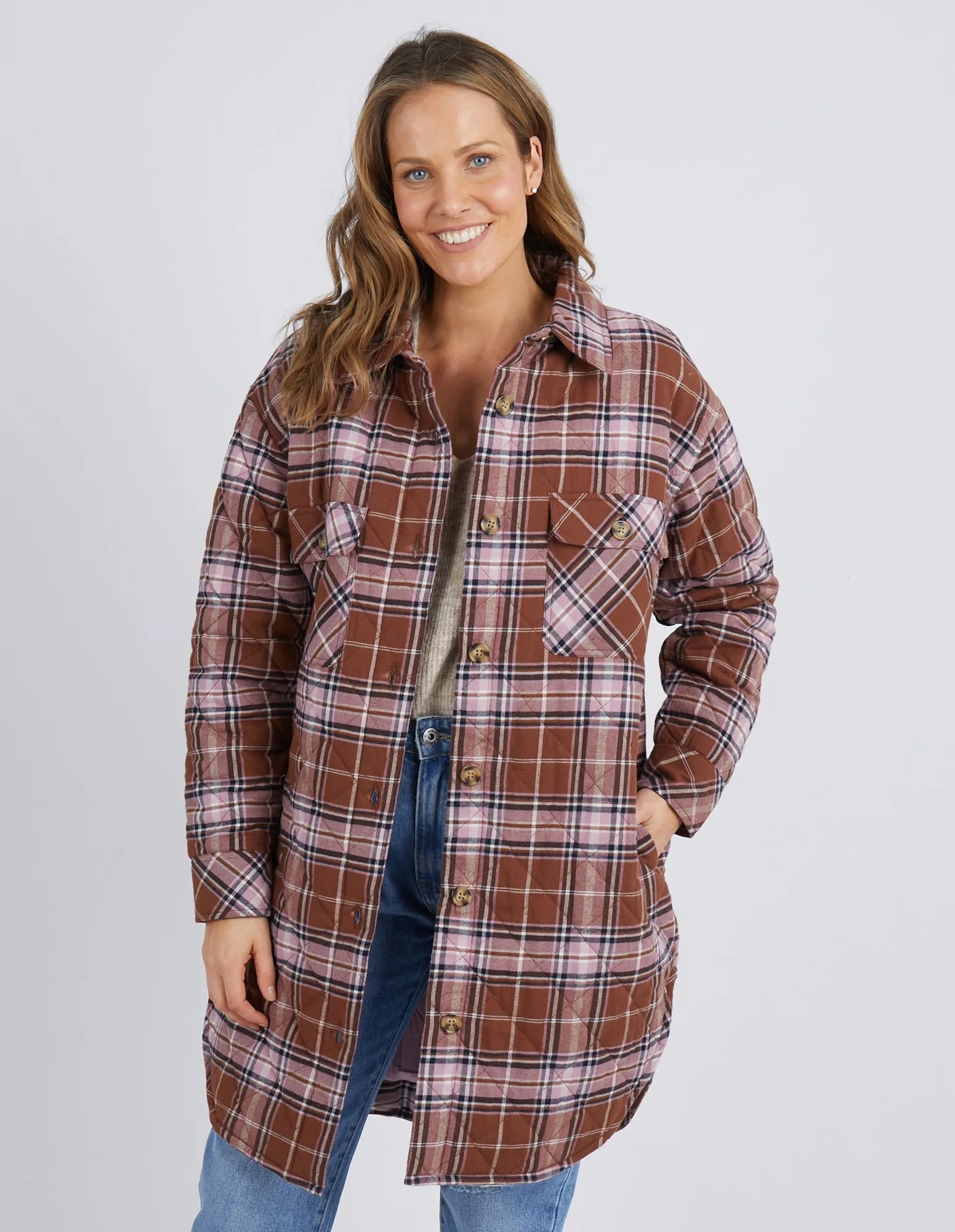 Aster Check Shacket - Chocolate